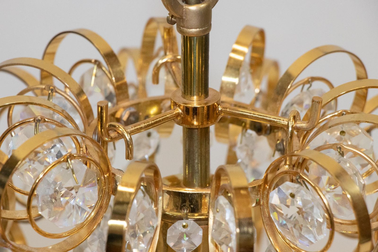 1960 Germany Palwa Orbit Chandelier Crystal & Gilt Brass By Gaetano Sciolari photo vinterior