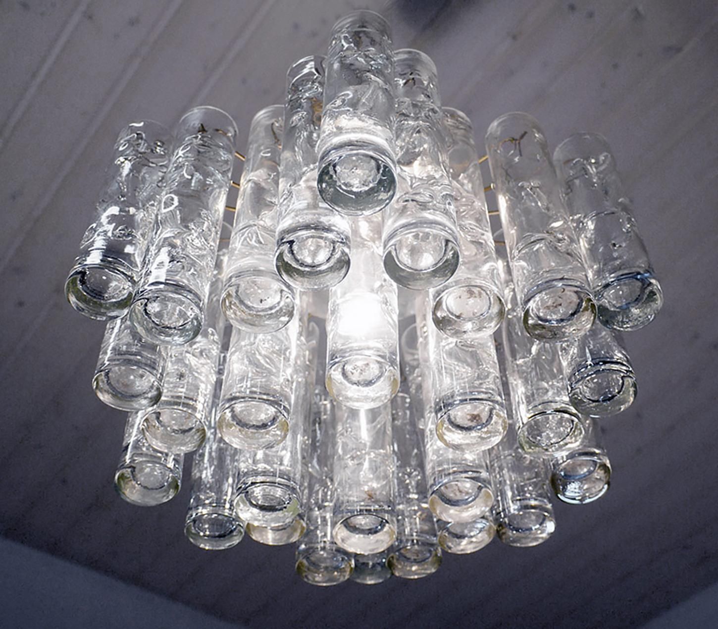 1960 Germany Doria Lava Flush Mount Chandelier Murano Glass Tubes & Brass photo furniture