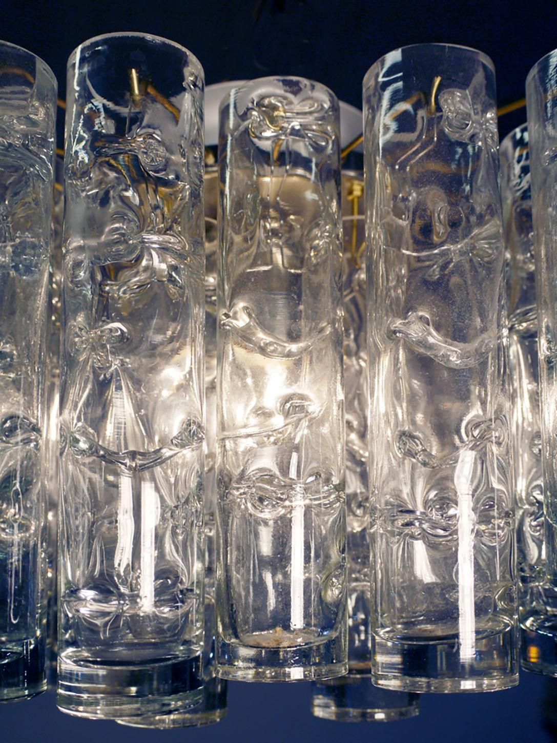 1960 Germany Doria Lava Flush Mount Chandelier Murano Glass Tubes & Brass photo buy