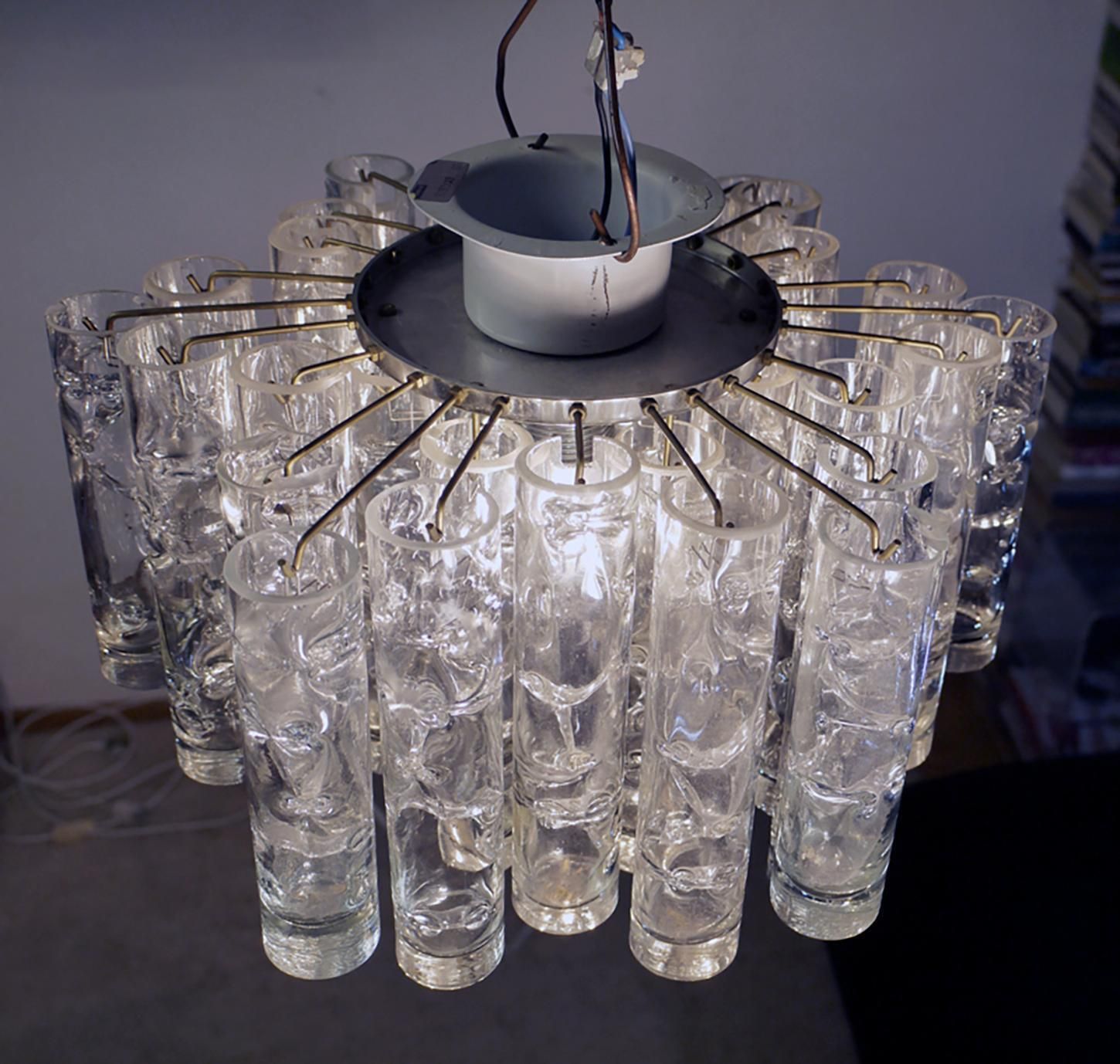 1960 Germany Doria Lava Flush Mount Chandelier Murano Glass Tubes & Brass photo vintage