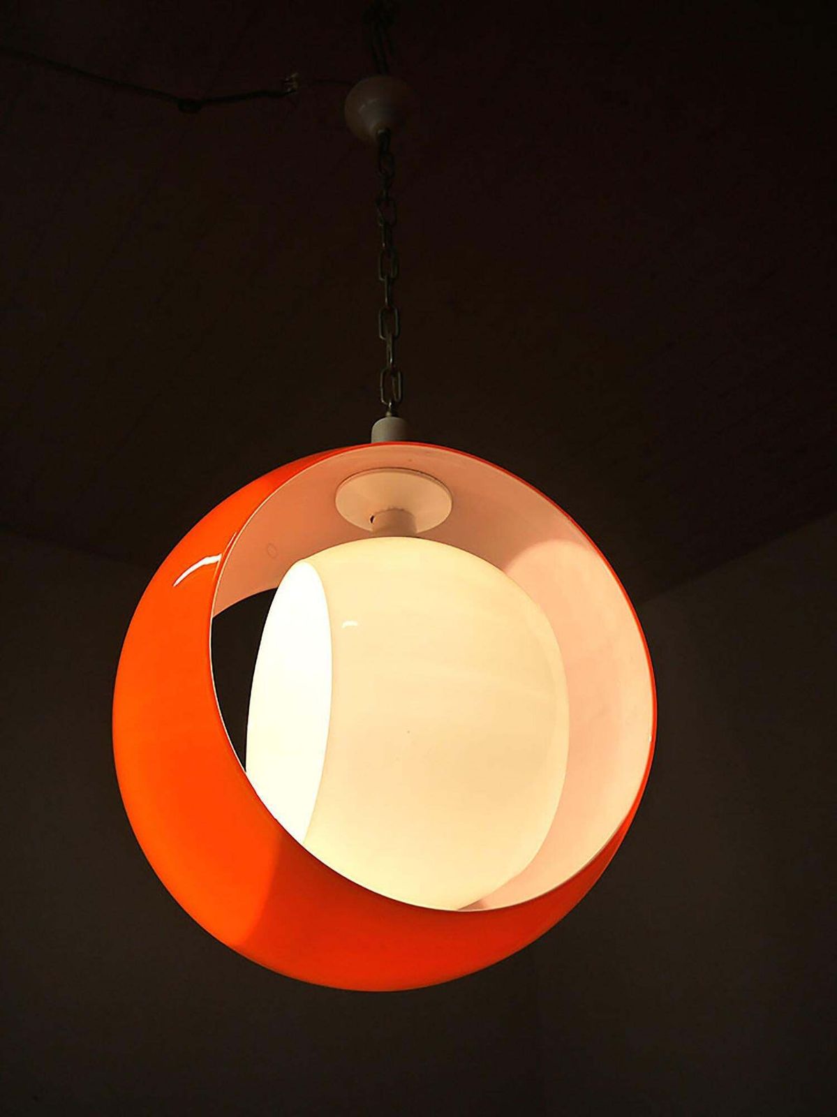Murano Moon Pendant Lamp Orange & White Glass By Carlo Nason For Mazzega 1960s photo Lighting