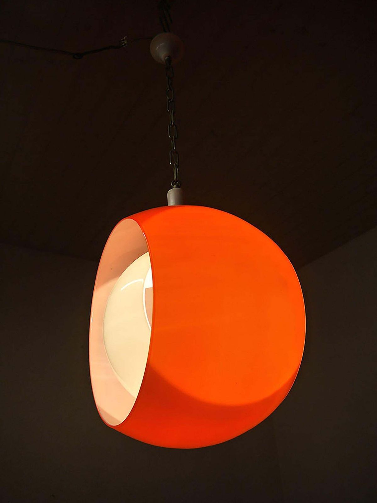 Murano Moon Pendant Lamp Orange & White Glass By Carlo Nason For Mazzega 1960s photo 2157.0