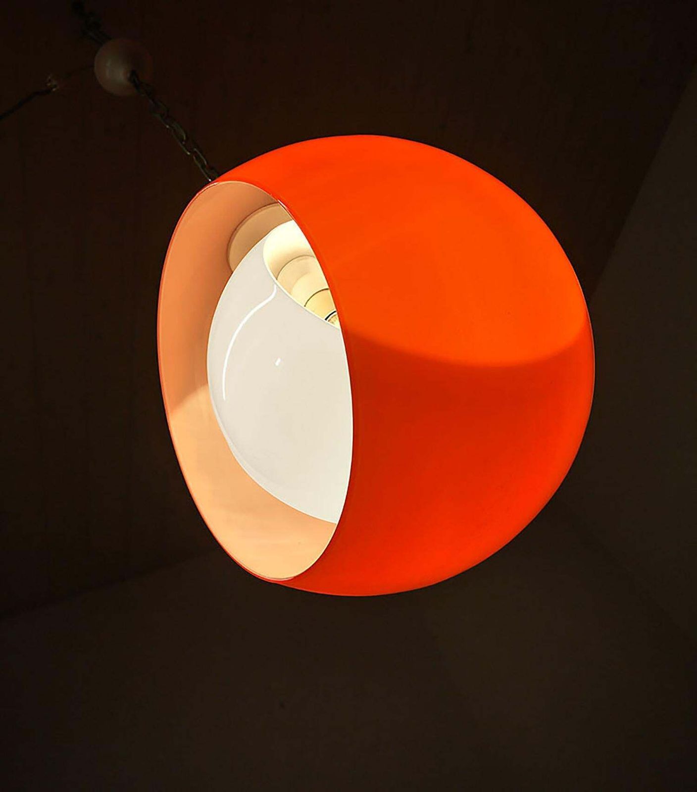 Murano Moon Pendant Lamp Orange & White Glass By Carlo Nason For Mazzega 1960s photo vinterior