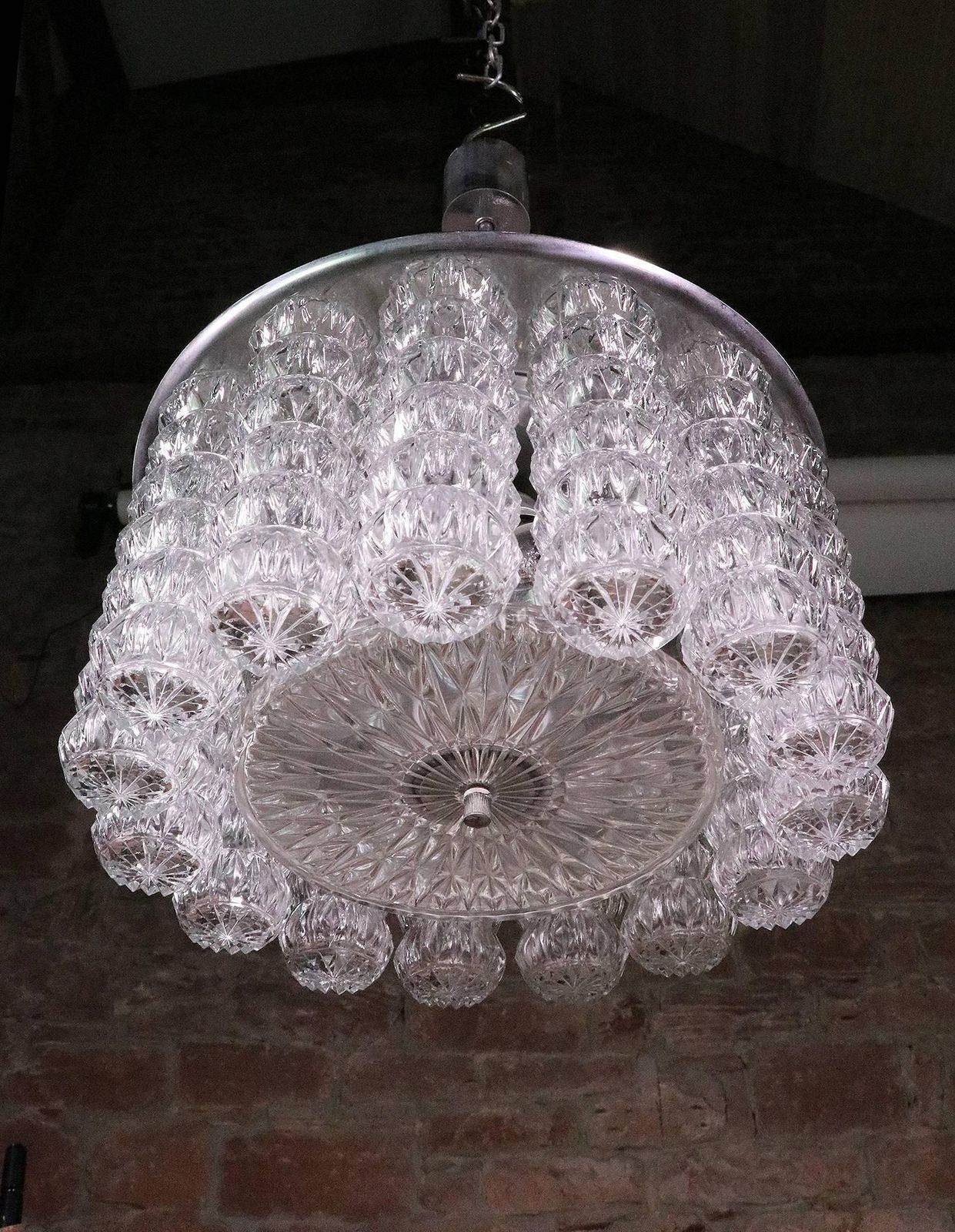 1950 Austria Kalmar Drum Flush Mount Chandelier Glass Tubes & Chrome photo 2126.0