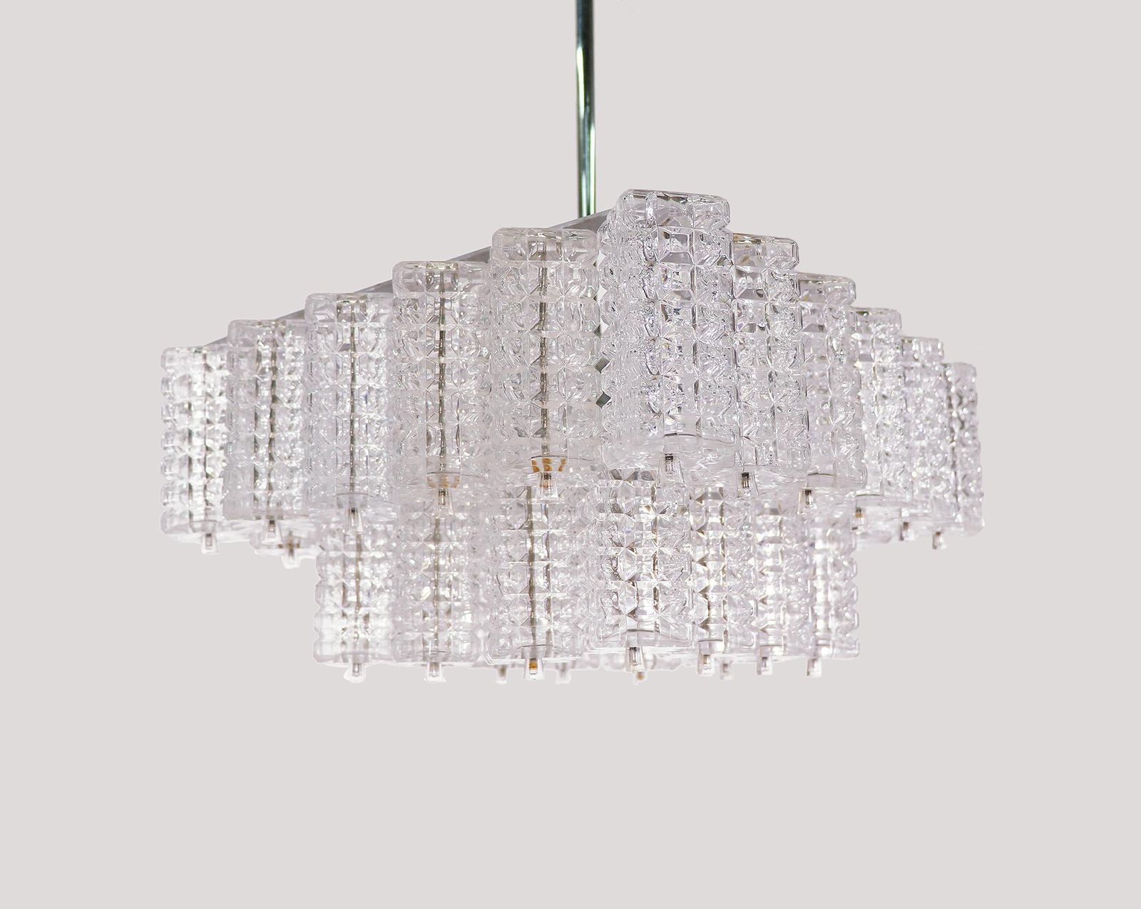 Square Chandelier Glass & Chrome By Austrolux, Vienna, 1960s photo furniture