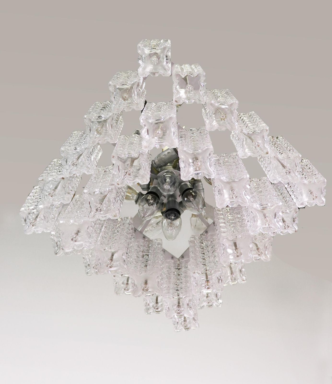Square Chandelier Glass & Chrome By Austrolux, Vienna, 1960s photo 2281.0
