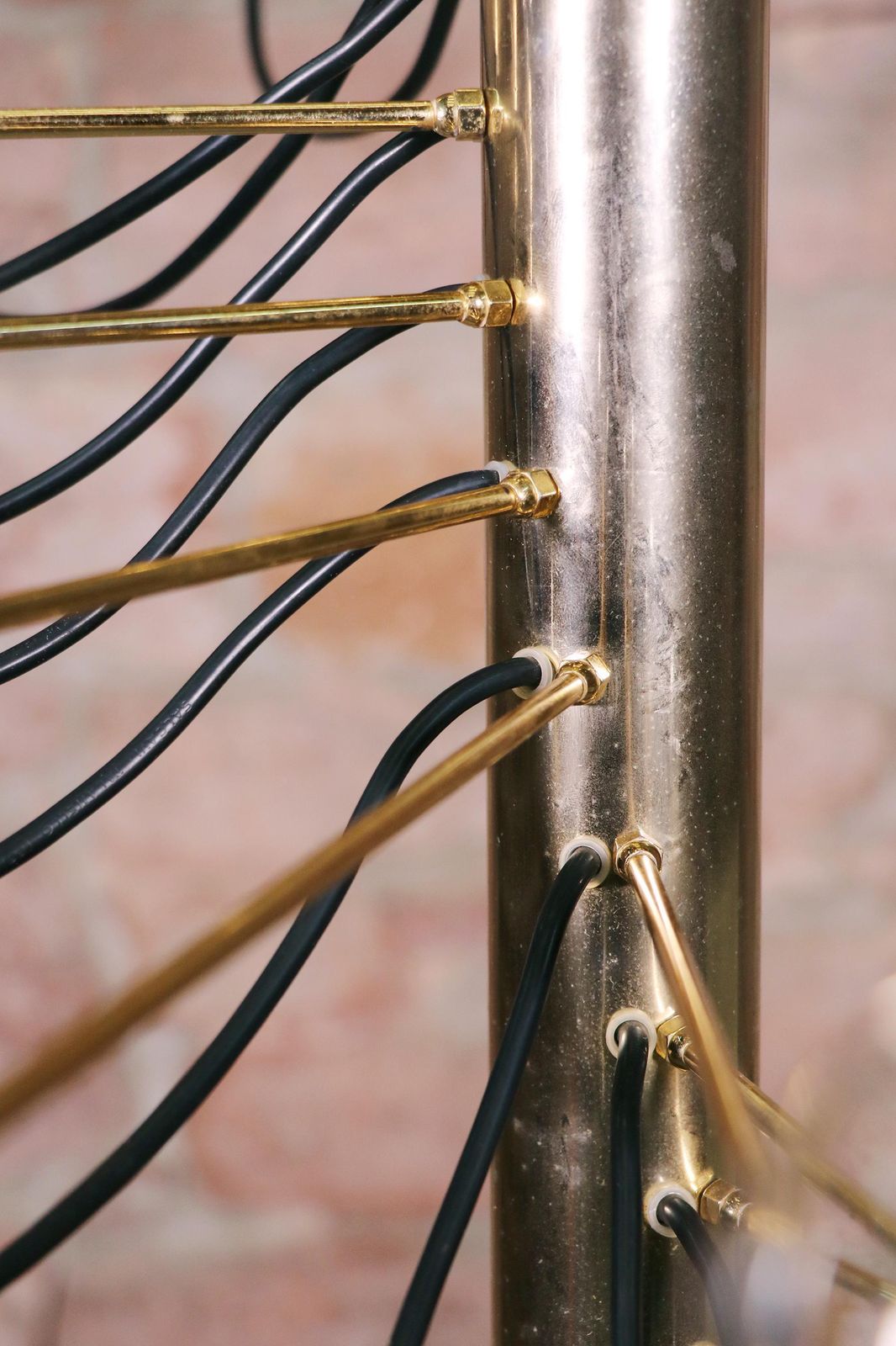 Spiral Brass Chandelier Designed In Italy By Gino Sarfatti, 1950s photo vintage