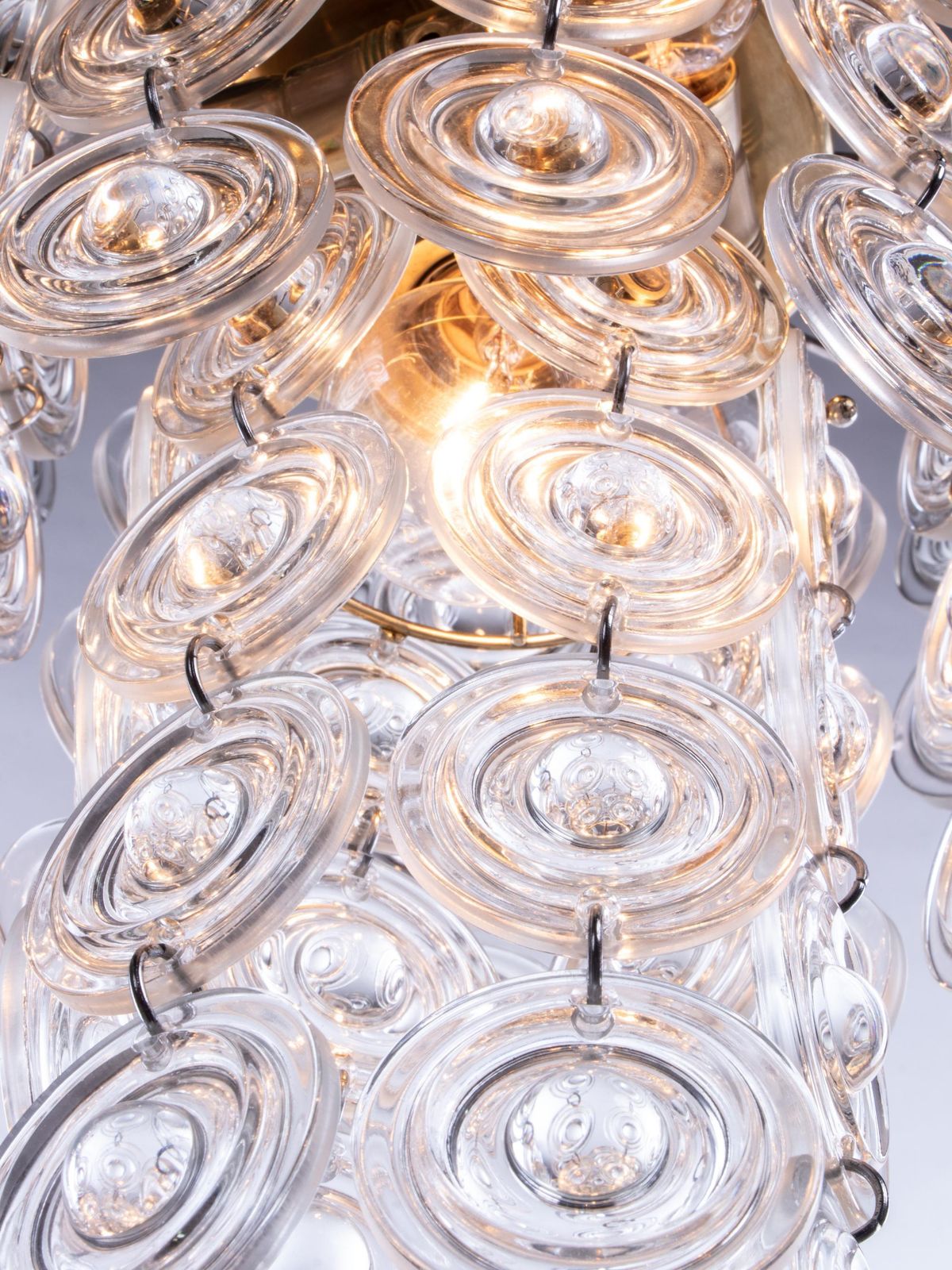 1960 Italy Gaetano Sciolari Chandelier Crystal Lens & Brass photo furniture