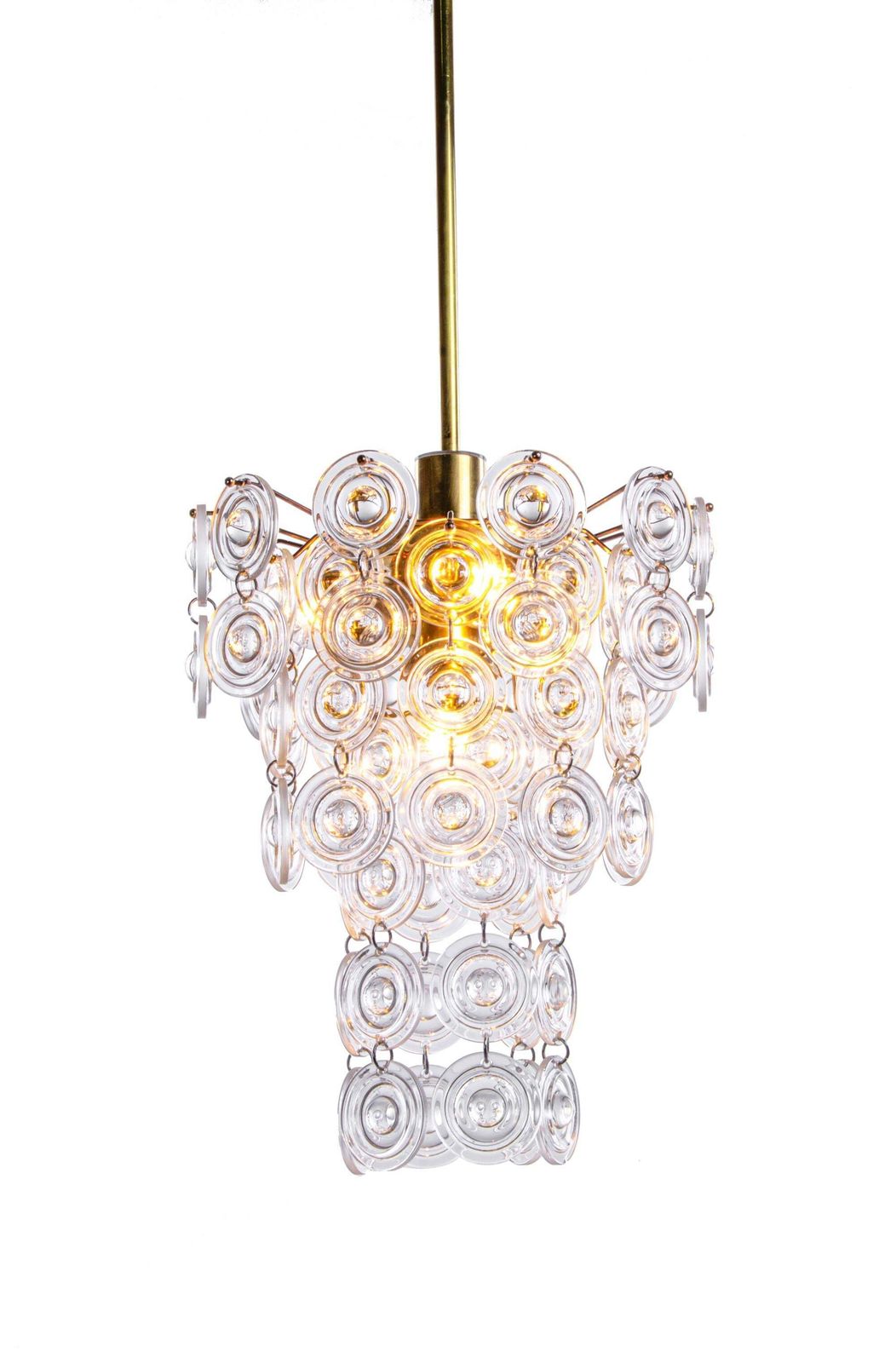 1960 Italy Gaetano Sciolari Chandelier Crystal Lens & Brass photo Lighting