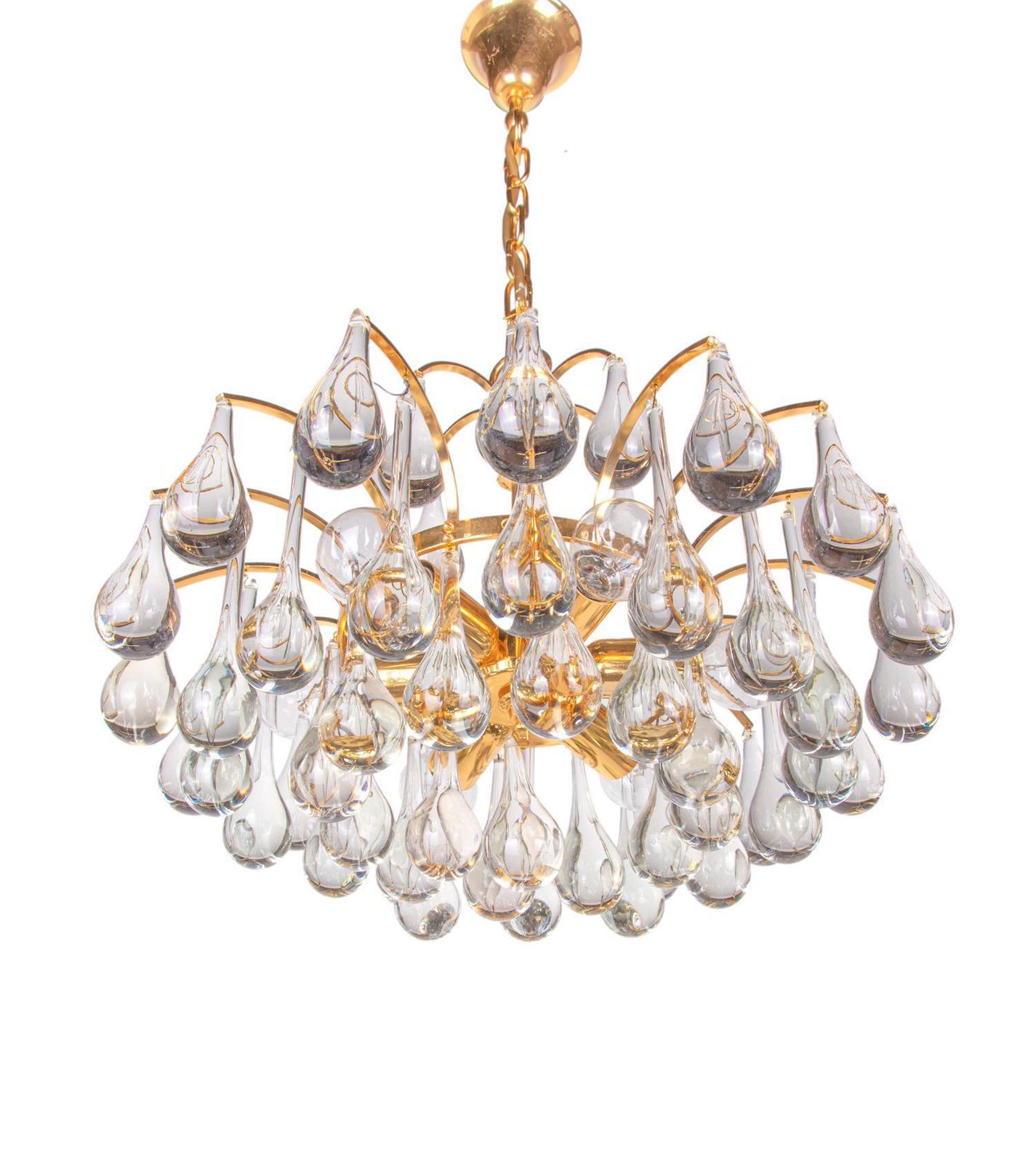 Palwa Teardrops Chandelier Murano Glass  & Gilt Brass, Germany, 1960s photo for sale