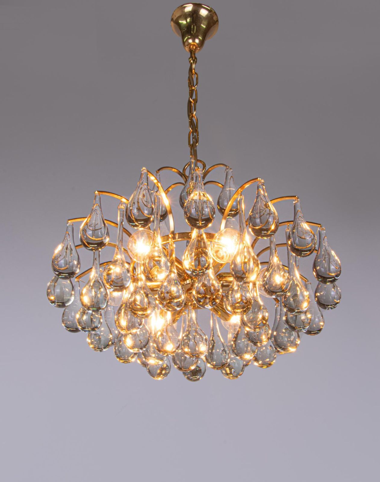 Palwa Teardrops Chandelier Murano Glass  & Gilt Brass, Germany, 1960s photo buy