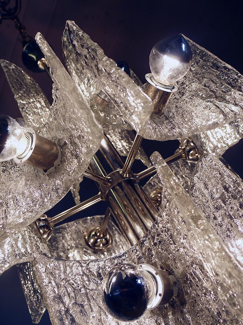 Frosted Murano Chandelier Glass & Chrome By Kaiser, Germany 1960s photo Lighting