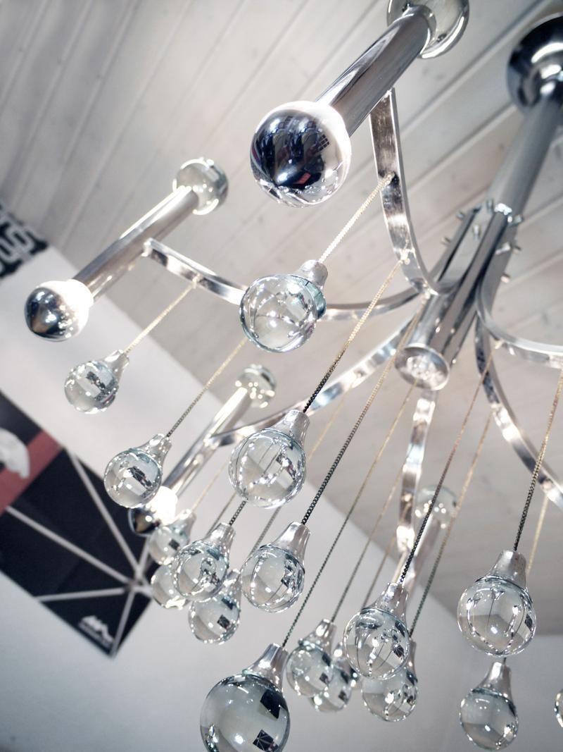 Sciolari Sputnik Chandelier Murano Glass & Chrome, Italy, 1970s photo for sale