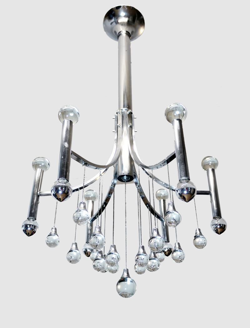 Sciolari Sputnik Chandelier Murano Glass & Chrome, Italy, 1970s photo vintage