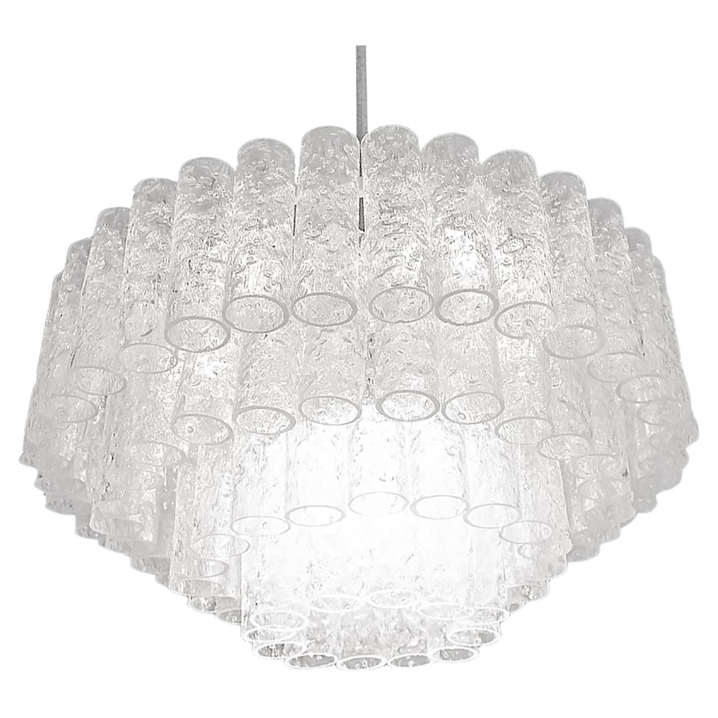 1 ’Of 2’ Cascading Doria 20" Murano Chandelier Iced Glass Tubes, Germany 1960s