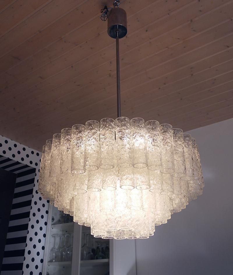 1 ’Of 2’ Cascading Doria 20" Murano Chandelier Iced Glass Tubes, Germany 1960s photo Lighting