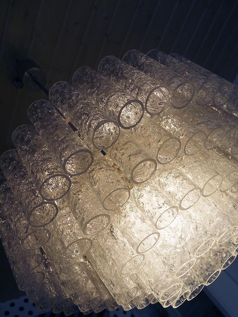 1 ’Of 2’ Cascading Doria 20" Murano Chandelier Iced Glass Tubes, Germany 1960s photo vinterior