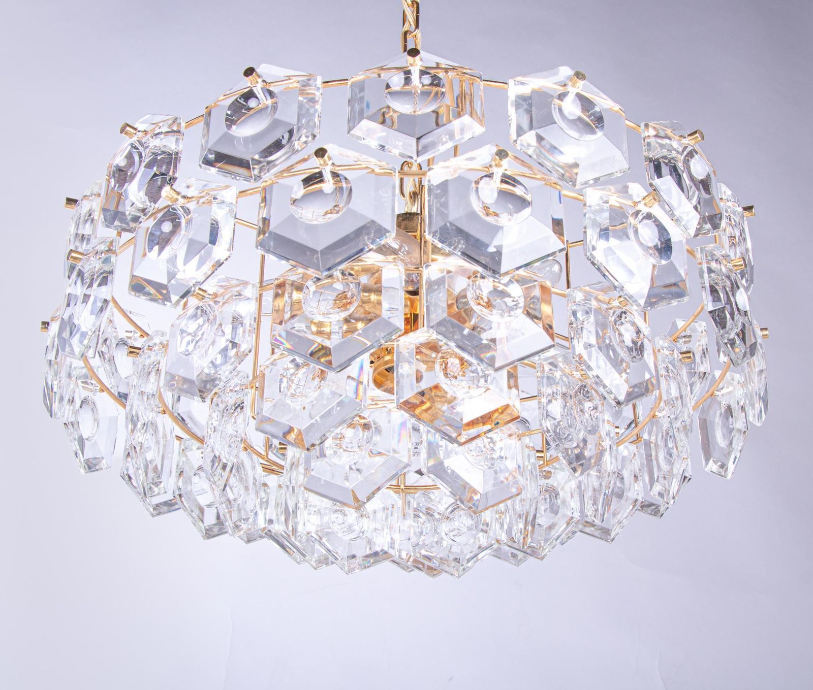 Gold Plated Kinkeldey Lens Chandelier Crystal & Brass, Germany, 1960s photo furniture