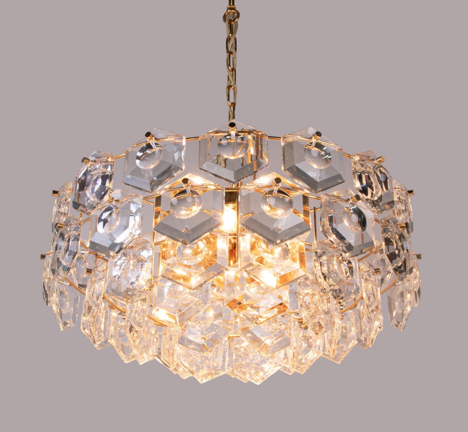 Gold Plated Kinkeldey Lens Chandelier Crystal & Brass, Germany, 1960s photo Lighting