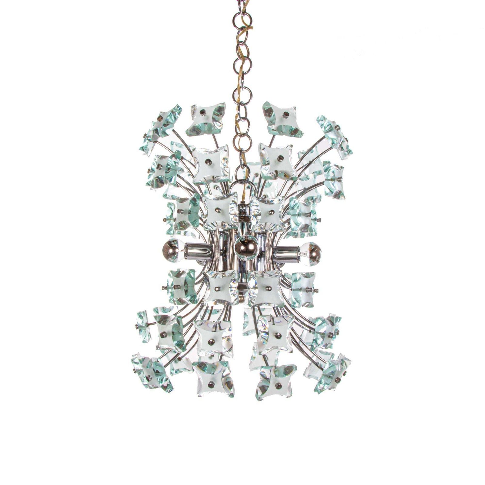 1970 Italy Fontana Arte Sputnik Chandelier Turquoise Glass & Chrome photo furniture