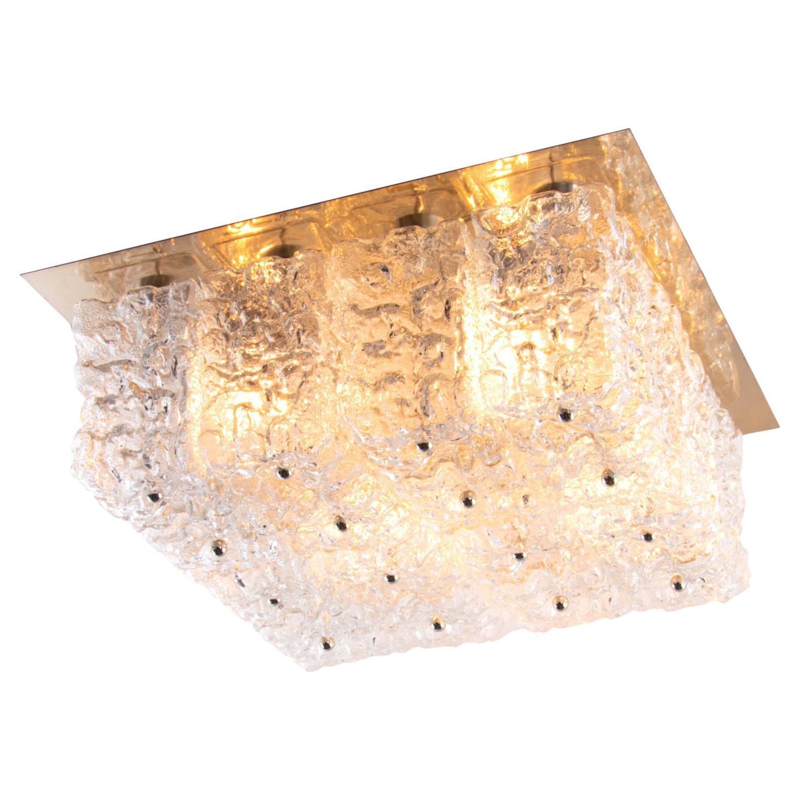 1 'Of 2' 1960 Germany Limburg Large Square Flush Mount Glass & Brass Chandelier