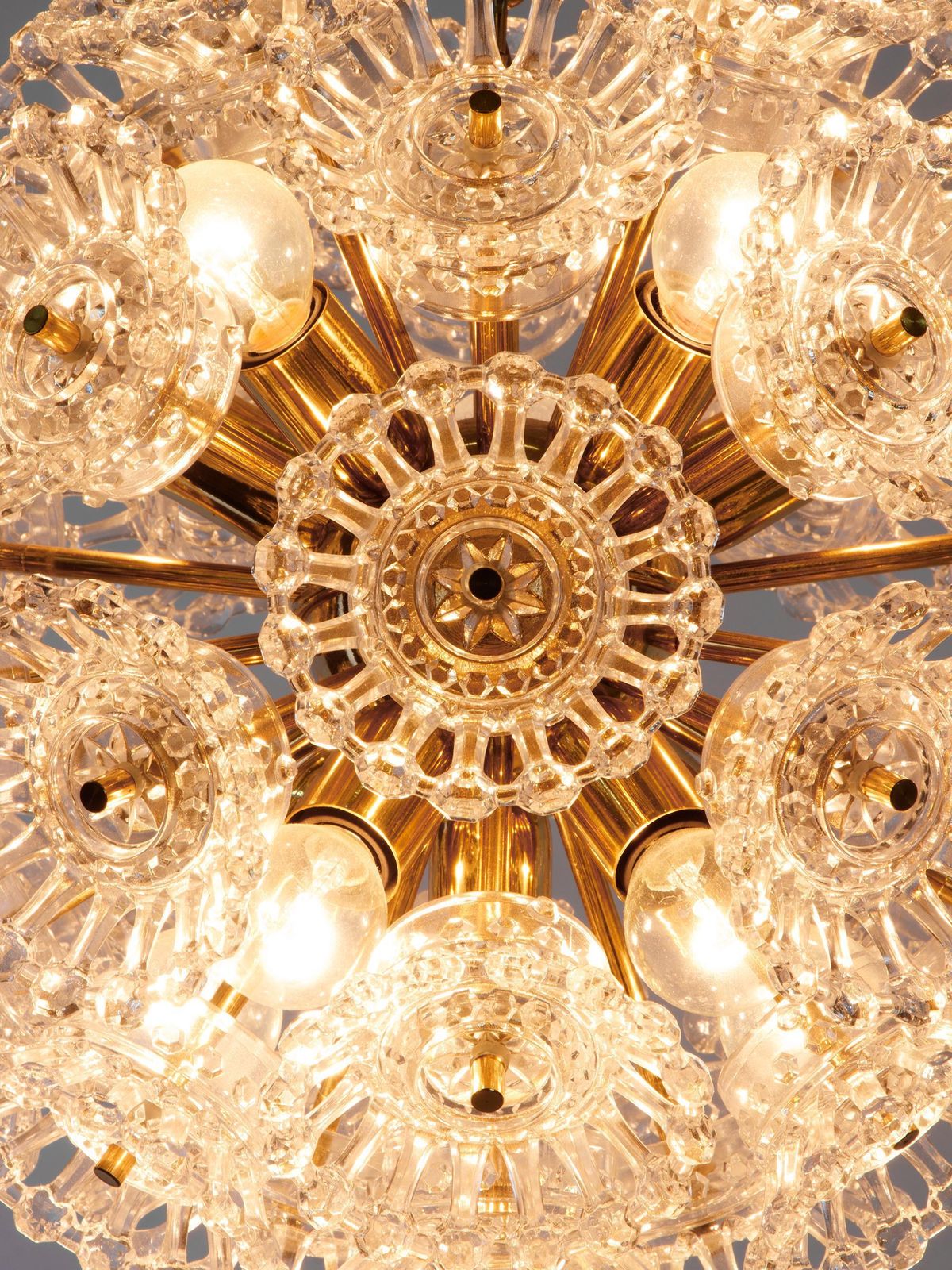 Sputnik Murano Chandelier Glass & Brass By Venini Attr. 1960s photo vintage