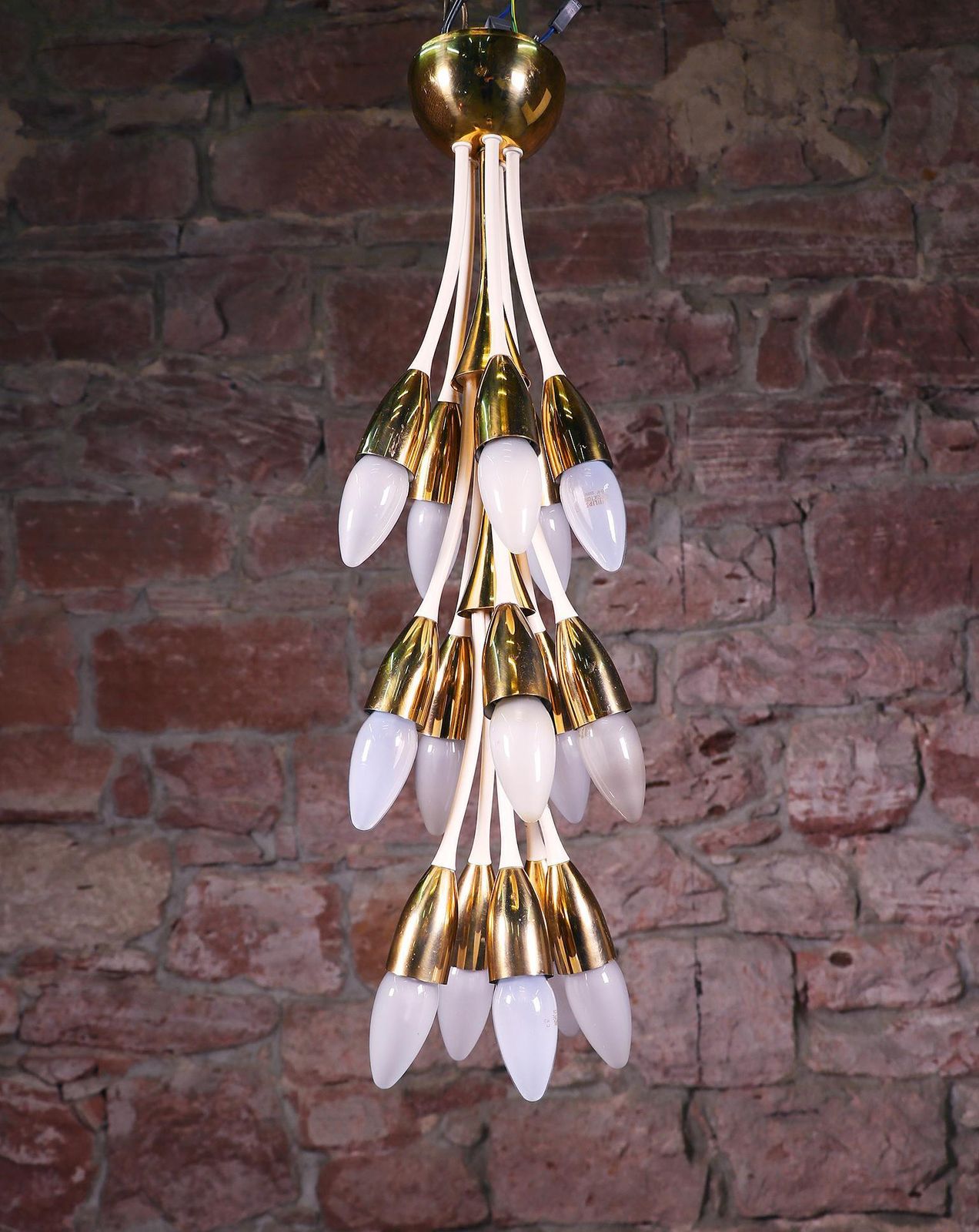 1950s Sputnik Enamel Brass Chandelier By Vereinigte Werkstätten, Munich, Germany photo vinterior