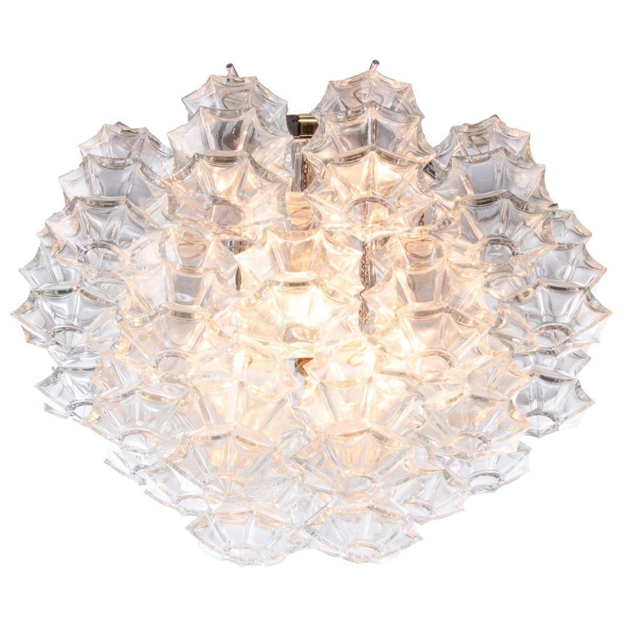 J.T. Kalmar Pagoda Flush Mount Chandelier Glass & Chrome, Austria, Vienna, 1960s