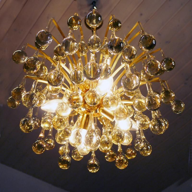 1970 Germany Palwa Tear Drop Chandelier Murano Glass And Brass photo for sale
