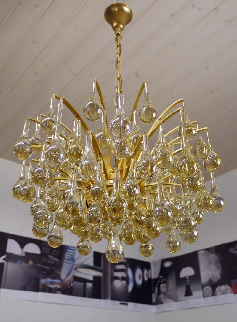 1970 Germany Palwa Tear Drop Chandelier Murano Glass And Brass photo buy