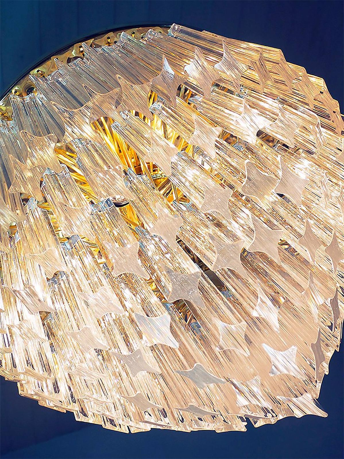 Glamorous 20" Novaresi Flush Mount Chandelier Crystals & Gilt Brass, Italy 1970s photo furniture