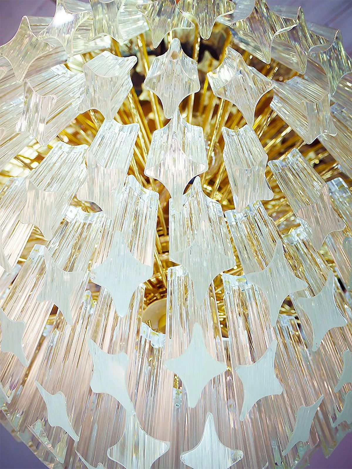 Glamorous 20" Novaresi Flush Mount Chandelier Crystals & Gilt Brass, Italy 1970s photo Lighting