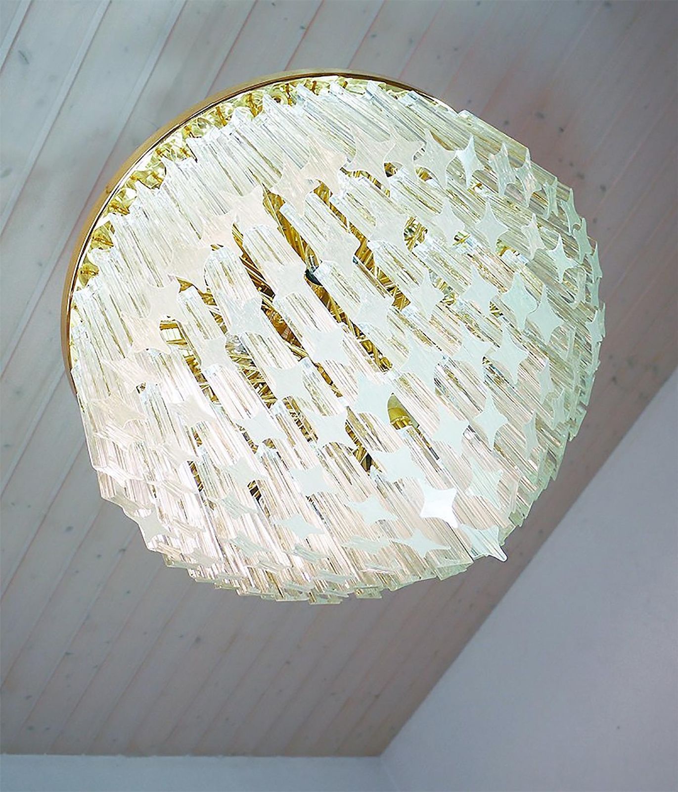 Glamorous 20" Novaresi Flush Mount Chandelier Crystals & Gilt Brass, Italy 1970s photo 2976.0
