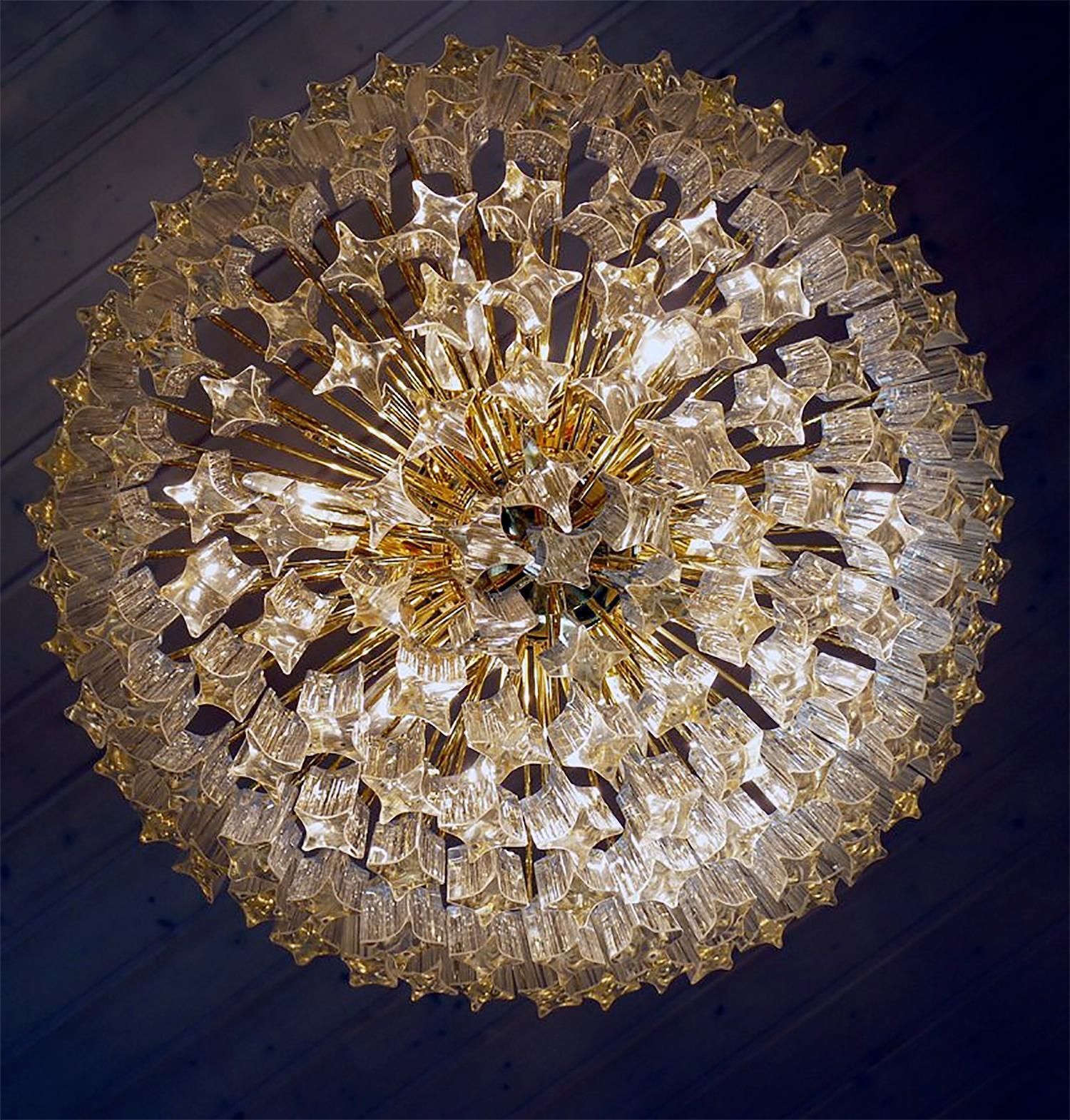 Glamorous 20" Novaresi Flush Mount Chandelier Crystals & Gilt Brass, Italy 1970s photo vintage