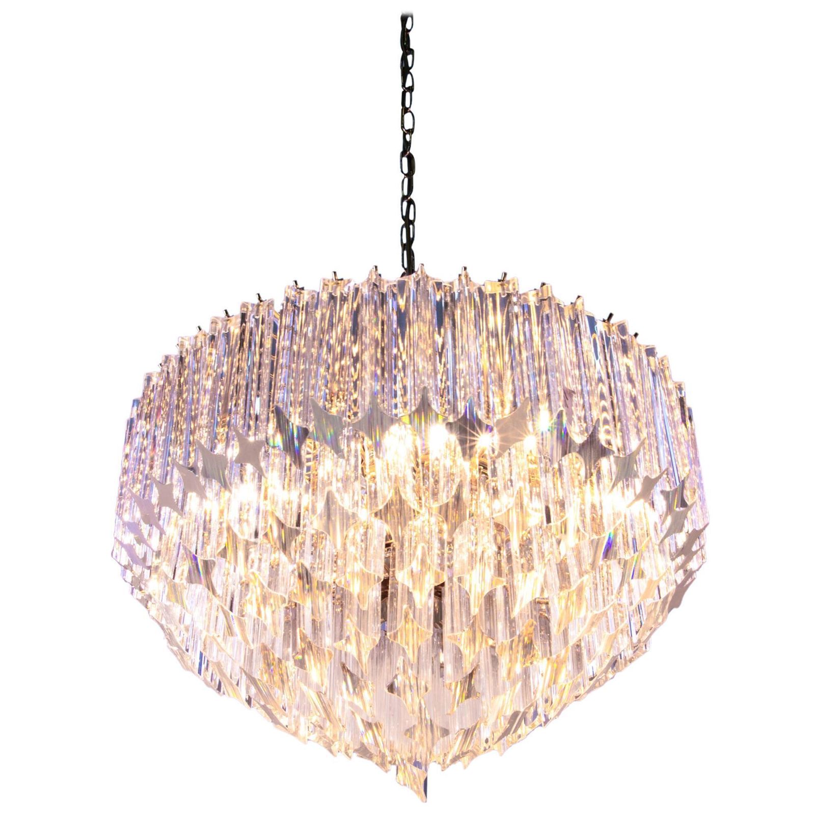 Glamorous 21" Novaresi Chandelier Crystal Prisms & Gilt Brass, Italy 1970s