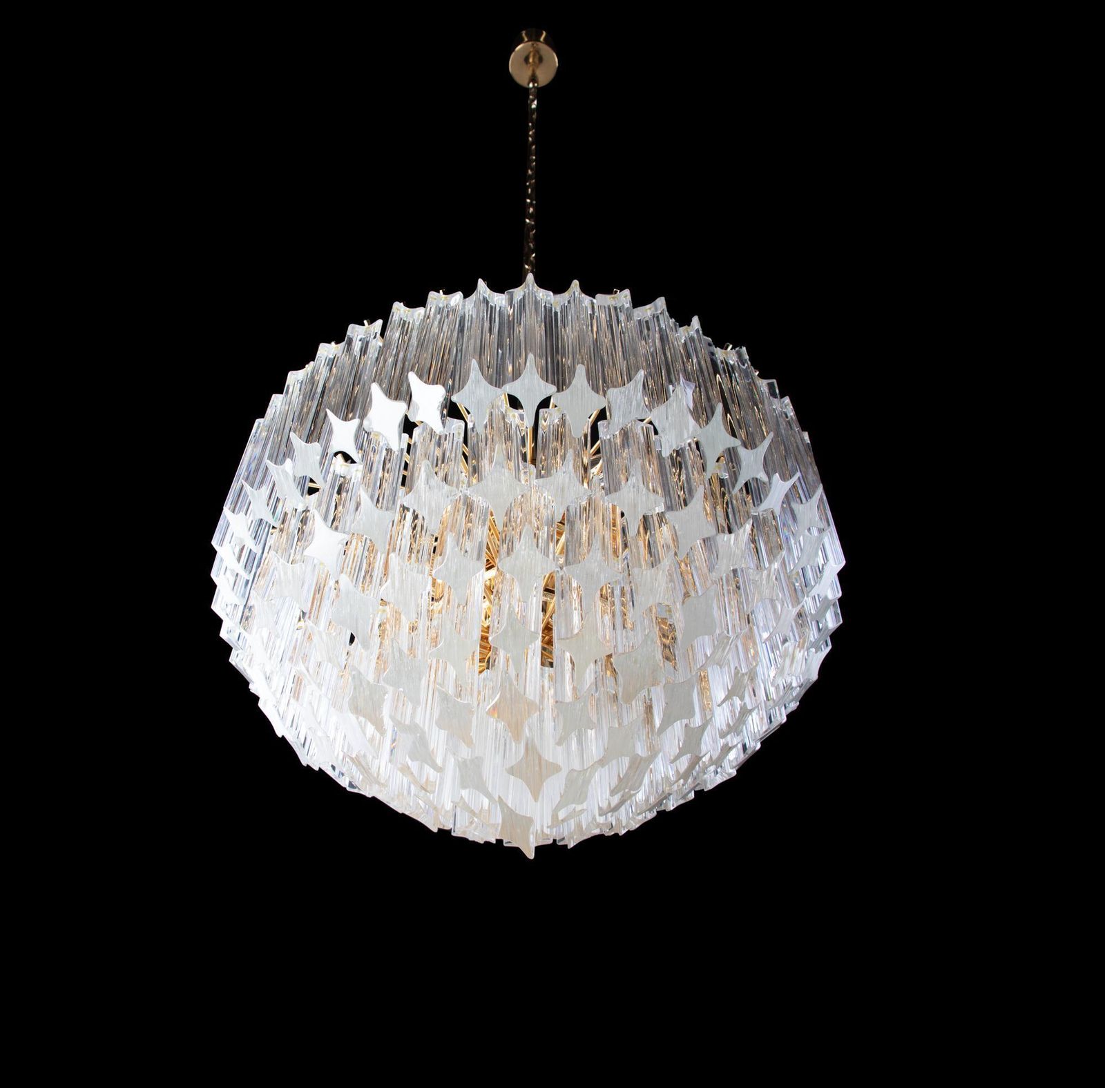 Glamorous 21" Novaresi Chandelier Crystal Prisms & Gilt Brass, Italy 1970s photo for sale