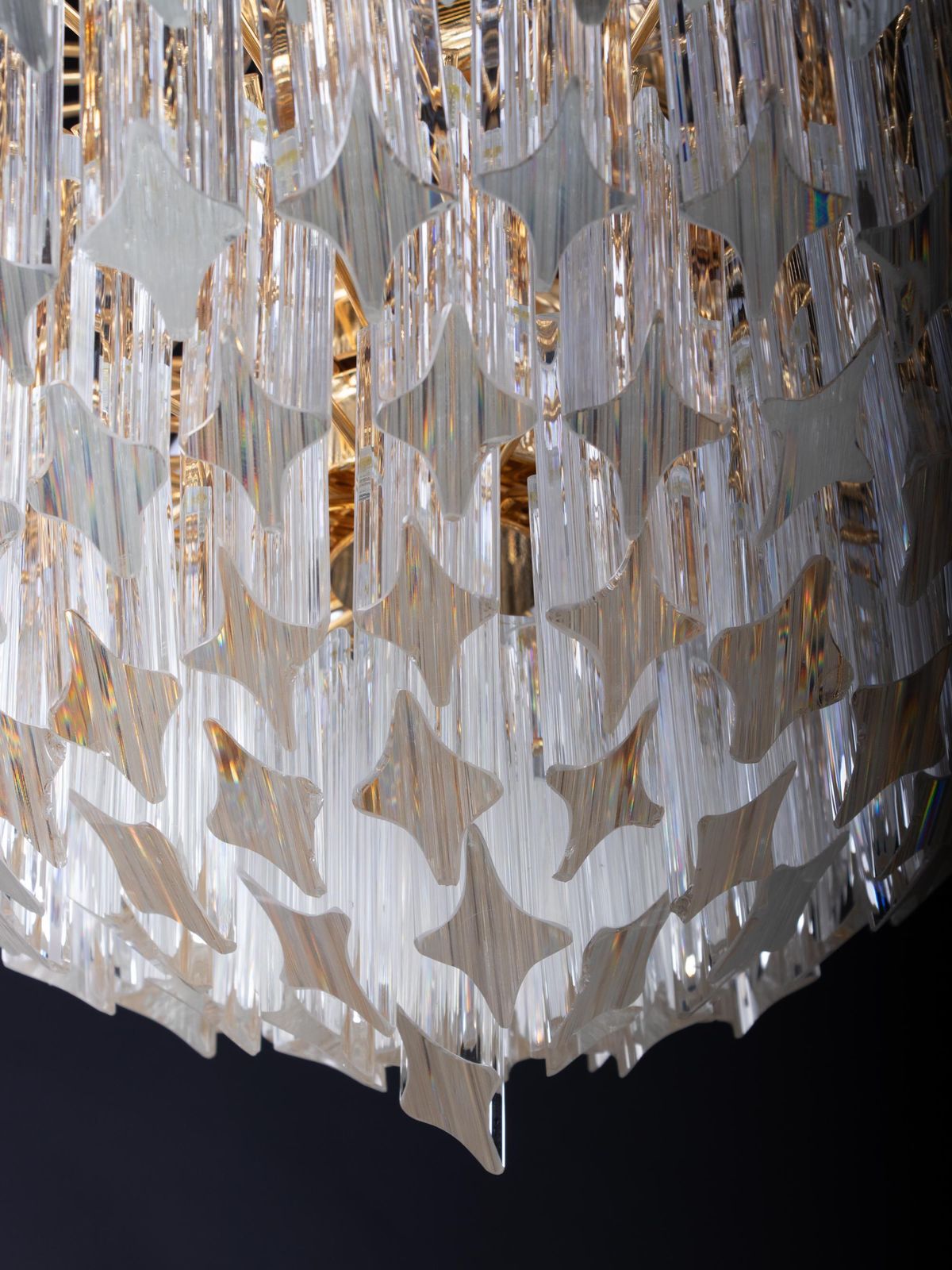 Glamorous 21" Novaresi Chandelier Crystal Prisms & Gilt Brass, Italy 1970s photo 2976.0