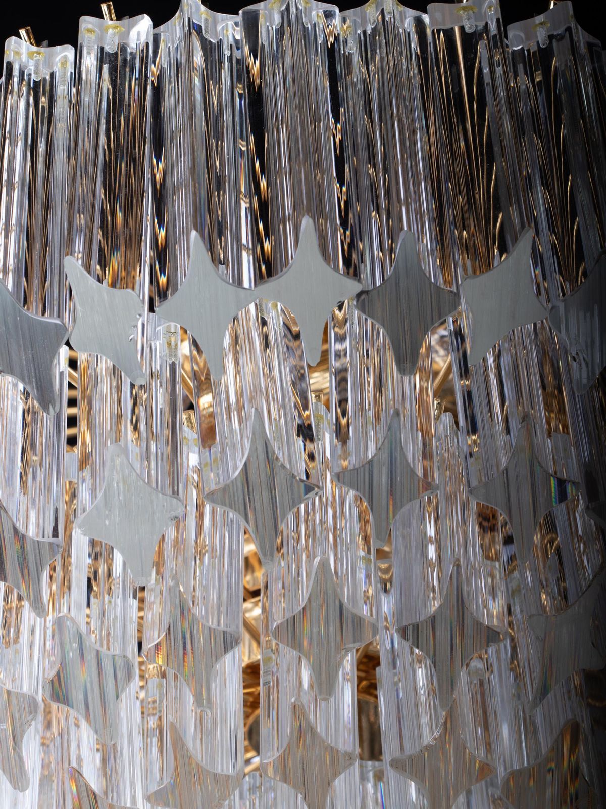 photo furniture Glamorous 21" Novaresi Chandelier Crystal Prisms & Gilt Brass, Italy 1970s