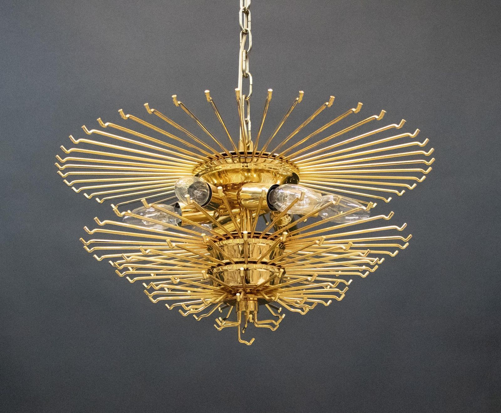 photo for sale Glamorous 21" Novaresi Chandelier Crystal Prisms & Gilt Brass, Italy 1970s