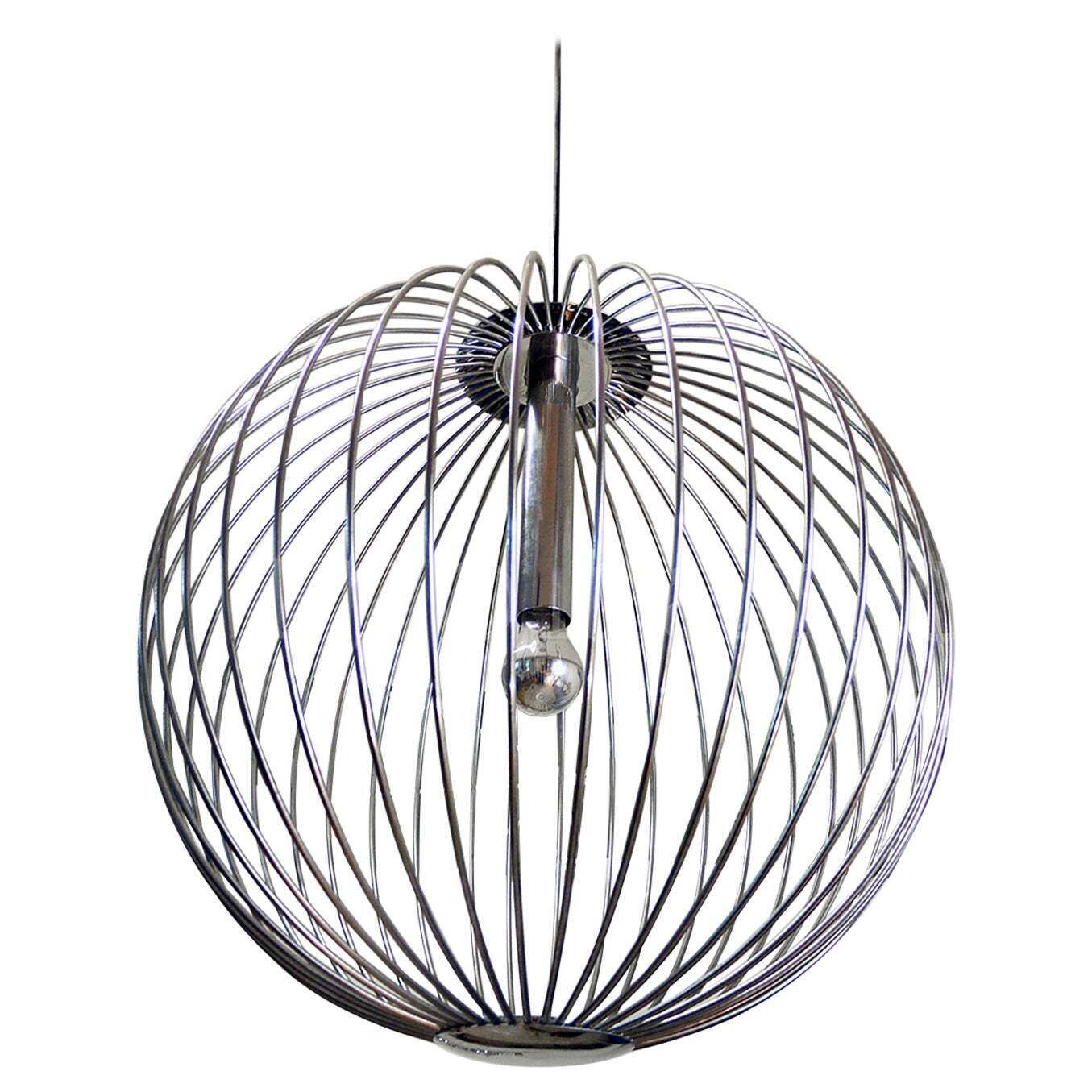 1960 Italy 20" String Chandelier Chromed Brass In The Manner Of Gaetano Sciolari