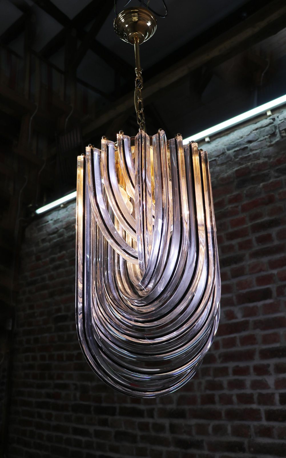 Triedri Curvati Murano Glass Chandelier By Carlo Nason For Venini, Italy photo vintage