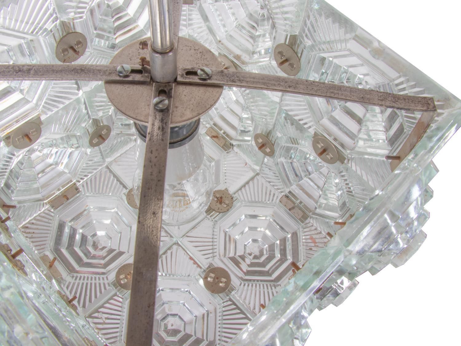 1960 Kamenicky Senov Bohemian Ceiling Light Glass Cube Chandelier photo buy