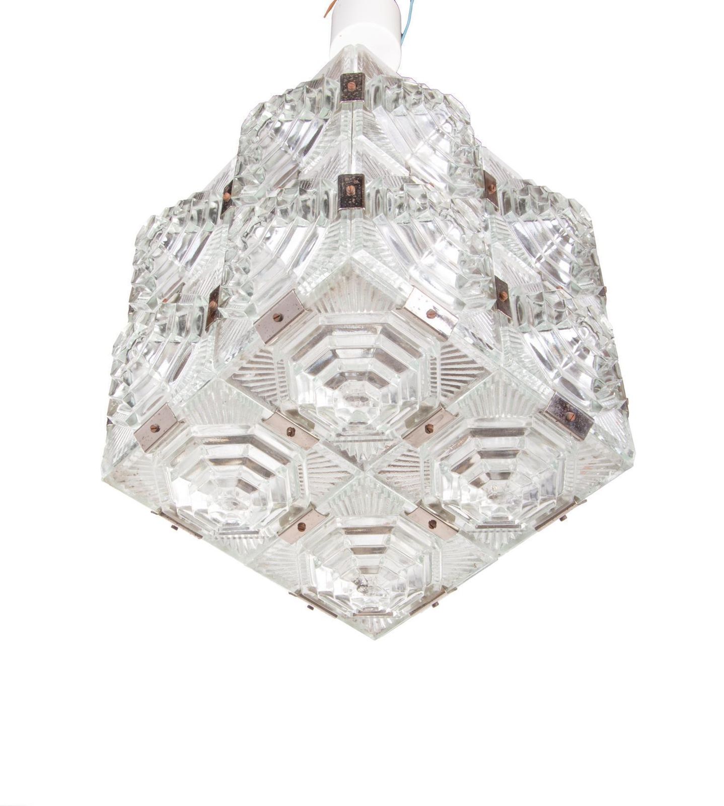 1960 Kamenicky Senov Bohemian Ceiling Light Glass Cube Chandelier photo vintage