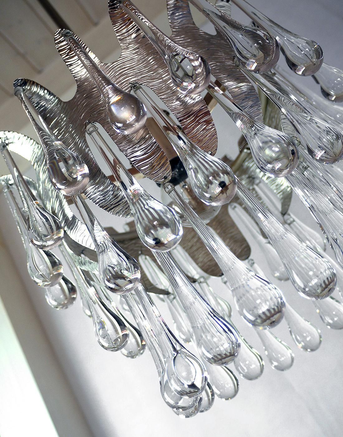 1970 Germany Palwa Tear Drop Chandelier Murano Glass And Silver Brass photo vinterior