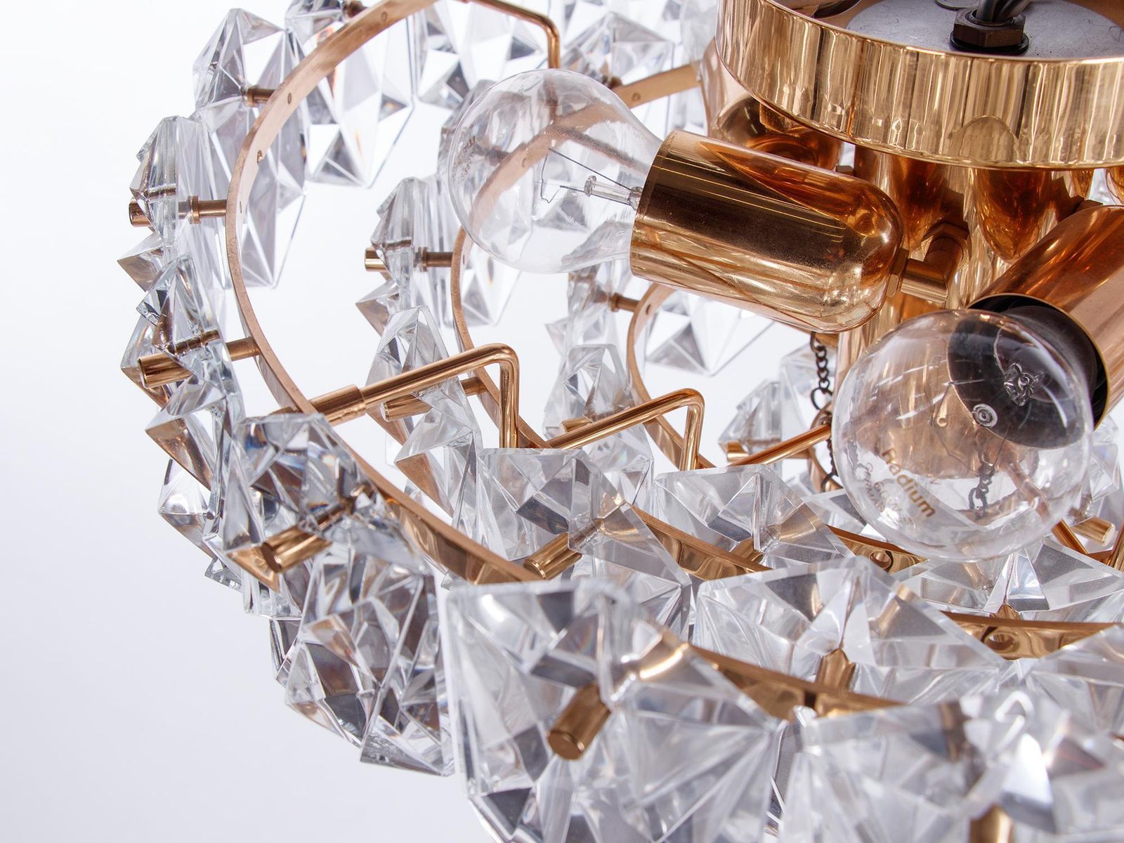 1970 Germany Kinkeldey Flush Mount Crystal & Gilt Brass Chandelier photo 2281.0
