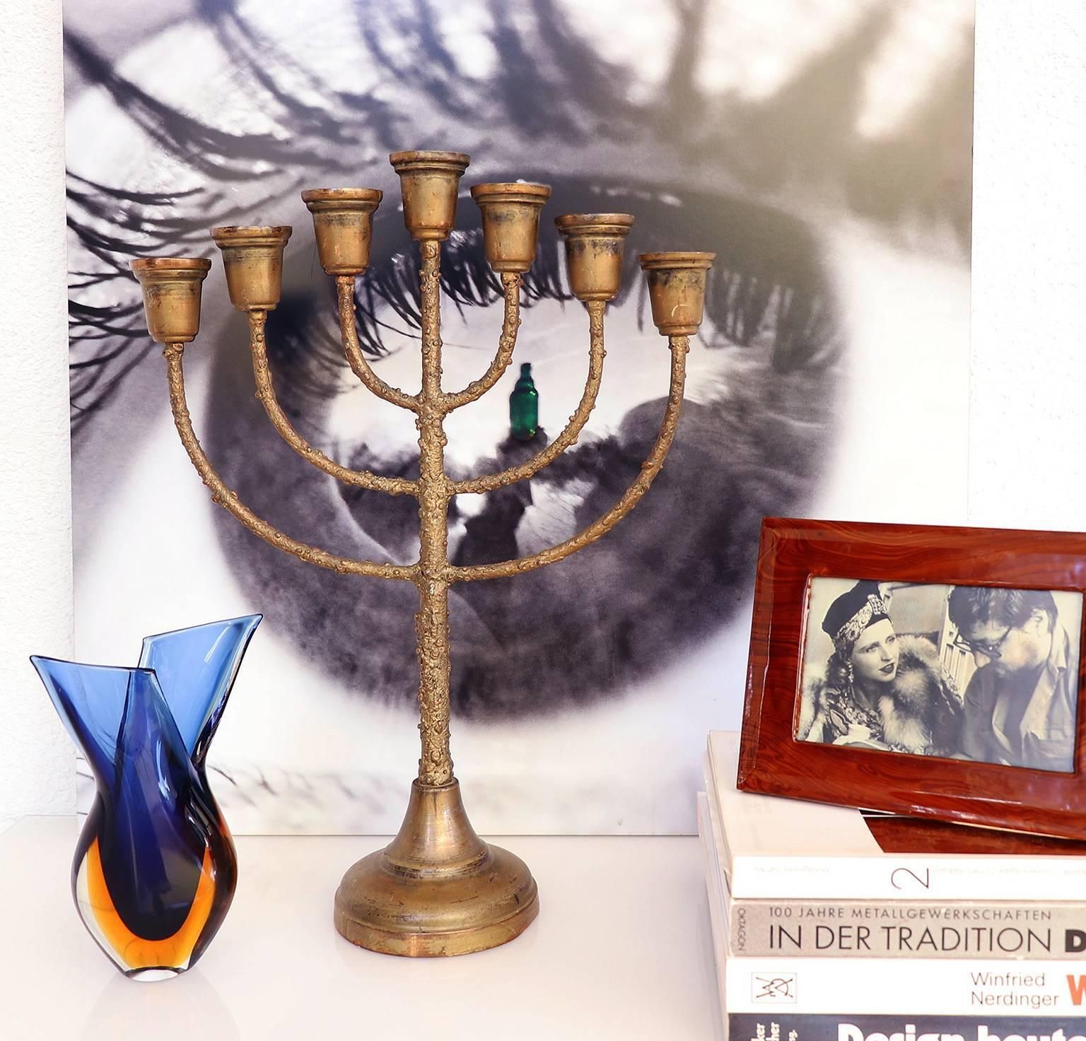 Brutalist Menorah Jewish Judaica Candelabra photo furniture