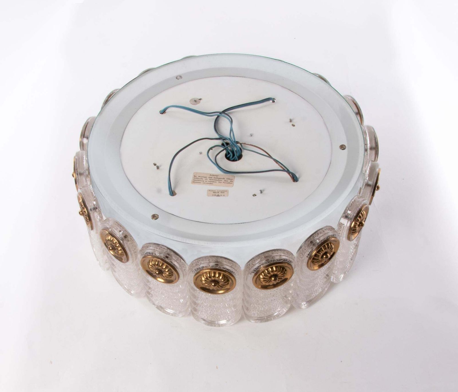 1 'Of 2' 1960s Germany Kaiser Flush Mount Ceiling Lamp Murano Glass & Brass photo buy
