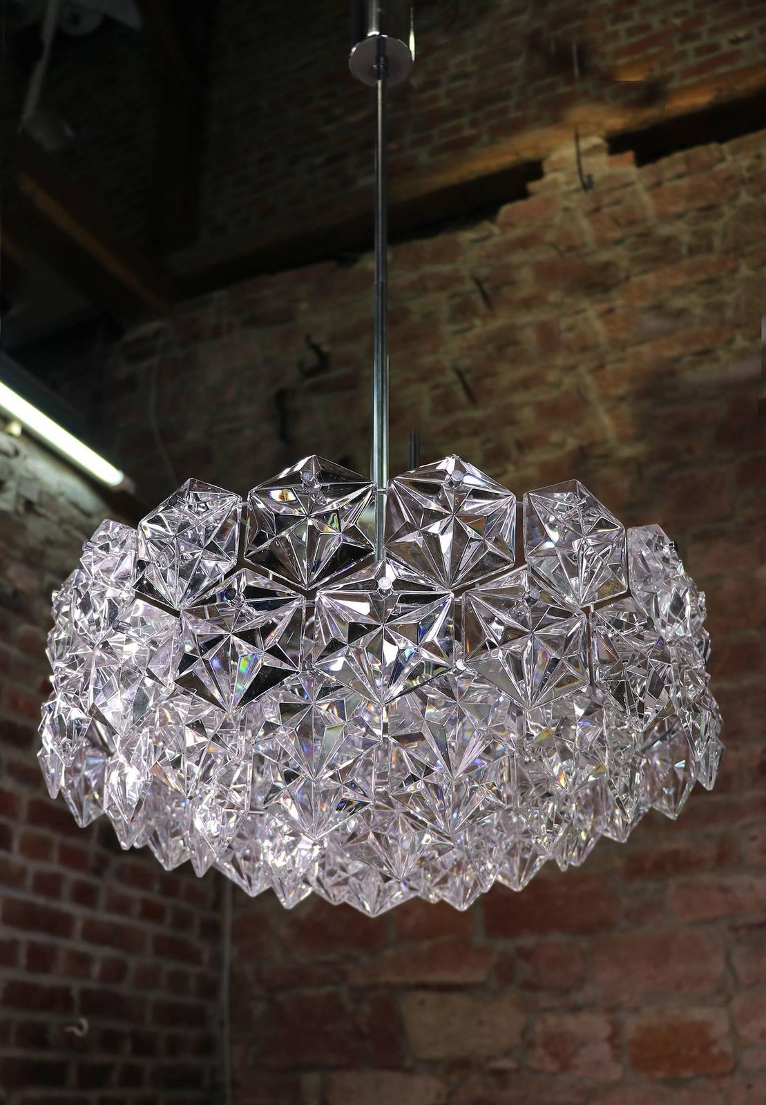 1960 Germany Kinkeldey Large Chromed Crystal Chandelier photo furniture