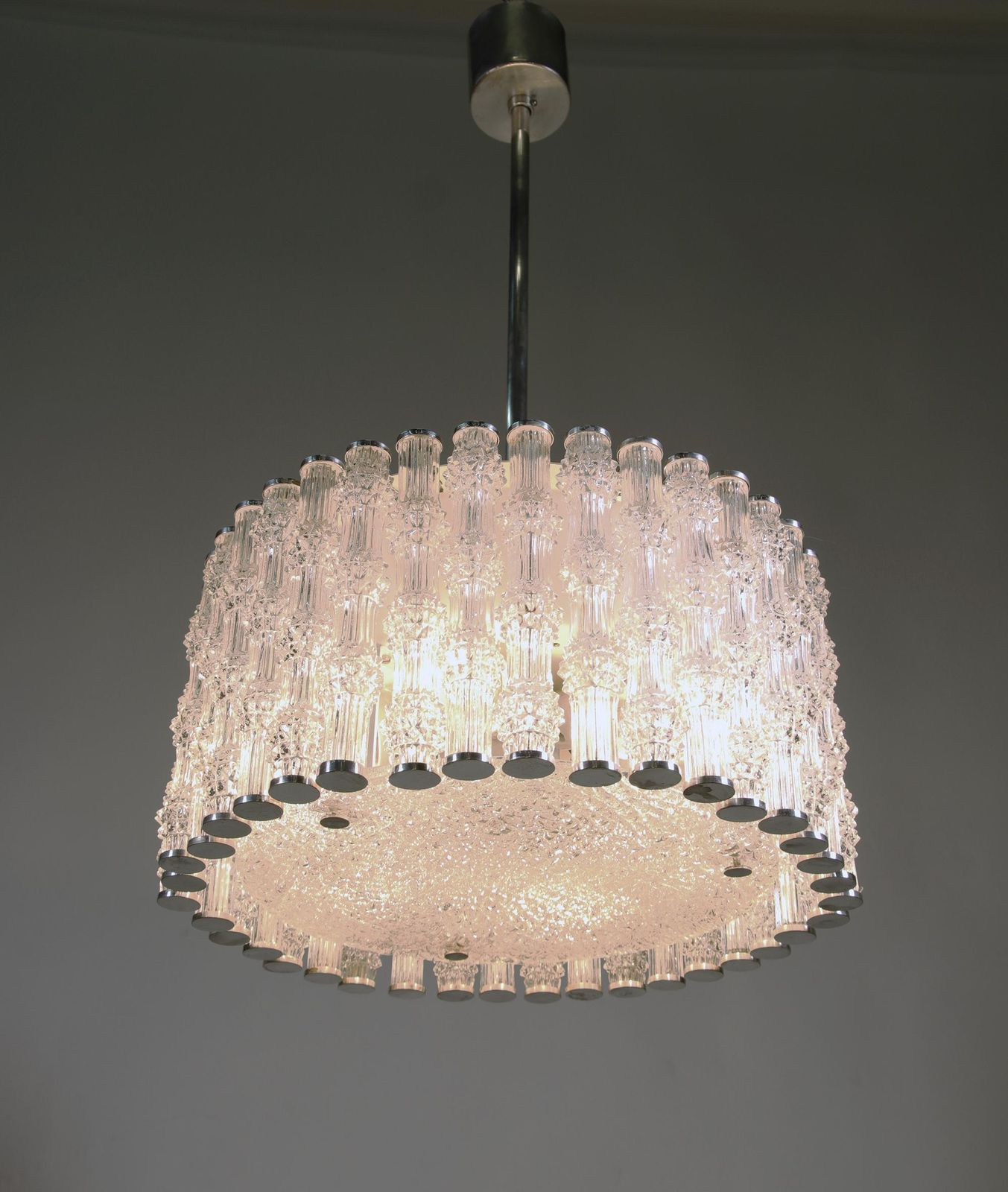 1 (Of 2) 1960s Kalmar Drum Chandelier Tubular Glass & Chrome photo buy