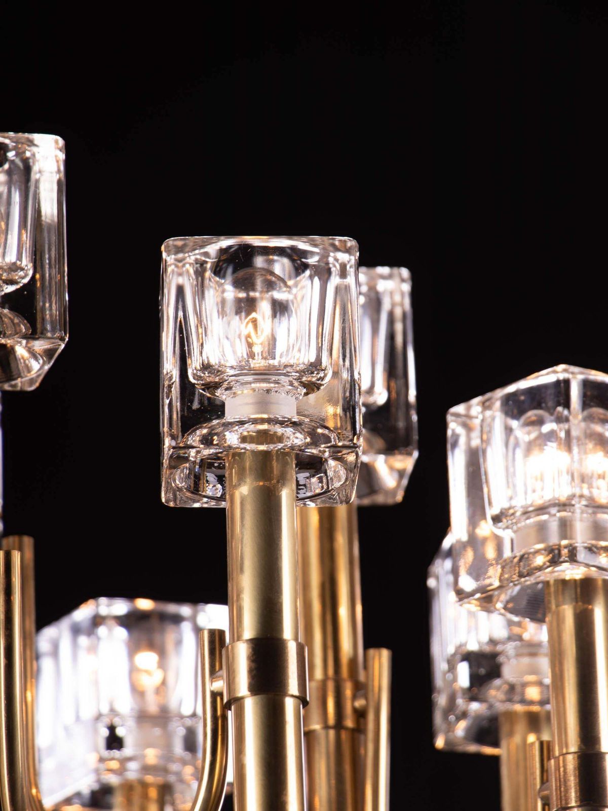 1970s Italy Sciolari Modernist Chandelier Twelve Cubist Glass & Brass photo 3286.0